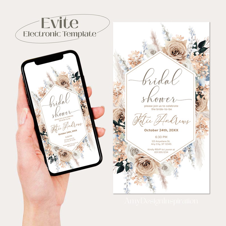 Boho Bridal Shower Invitation Bohemian Bridal Shower Invite Etsy