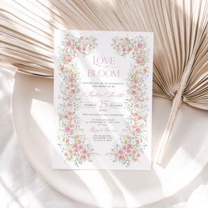 Spring Floral Bridal Brunch Invitation Template, Love in Bloom Bridal Brunch Invite, Vintage Pastel Bridal Shower Brunch Invitation A056