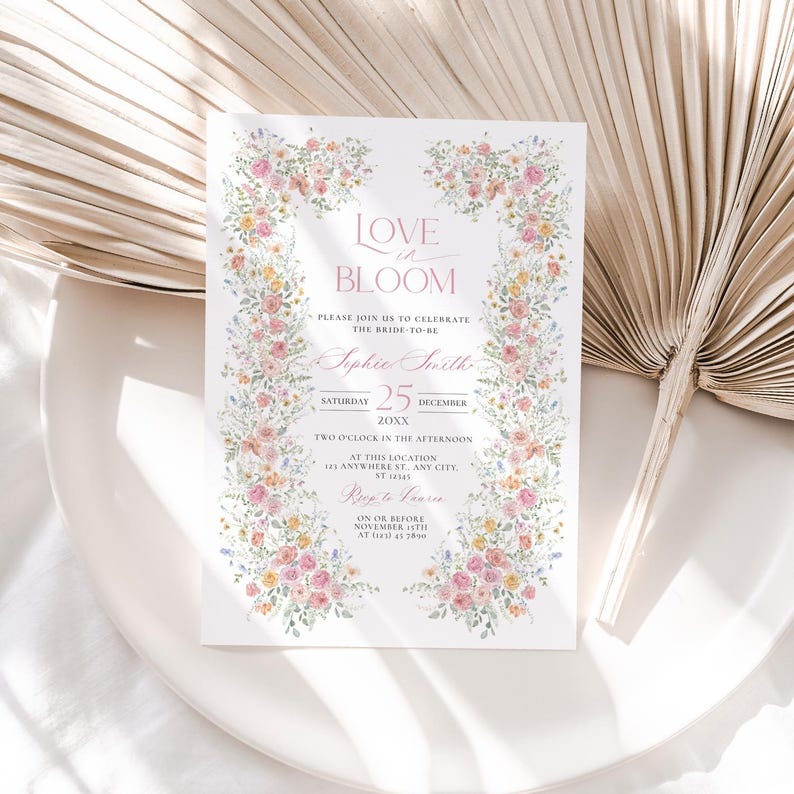Spring Floral Bridal Brunch Invitation Template, Love in Bloom Bridal Brunch Invite, Vintage Pastel Bridal Shower Brunch Invitation A056