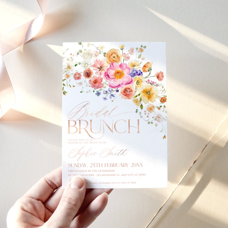 Floral Bridal Brunch Invitation: Colorful Wildflower Garden (Editable Template) A034 image 5