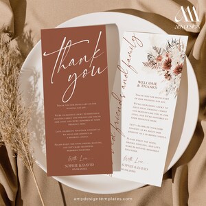 Terrakotta Danke Platzkarte, Boho Hochzeit Danke Serviette Notiz Vorlage, Wüstenhochzeit Danke Bearbeitbare Tabelle Danke Vorlage