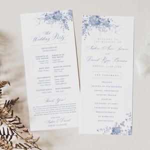 Catholic Wedding Program Template, Something Blue Wedding Programs, Ceremony Program Order of Service Template Download D015