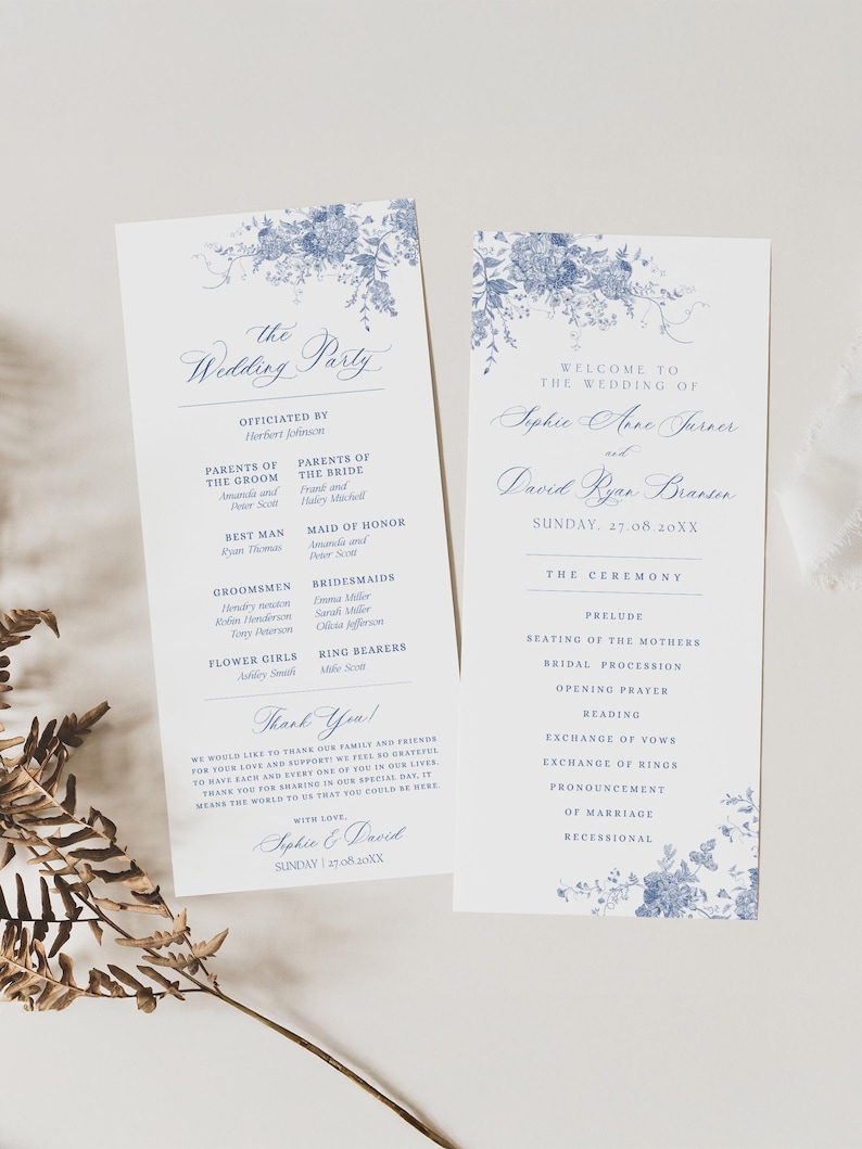 Catholic Wedding Program Template, Something Blue Wedding Programs, Ceremony Program Order of Service Template Download, Monogram Wedding D015