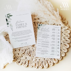 Wedding Weekend Itinerary Template, Welcome Bags Note, Wedding Weekend Events Timeline Schedule Wedding Itinerary Template