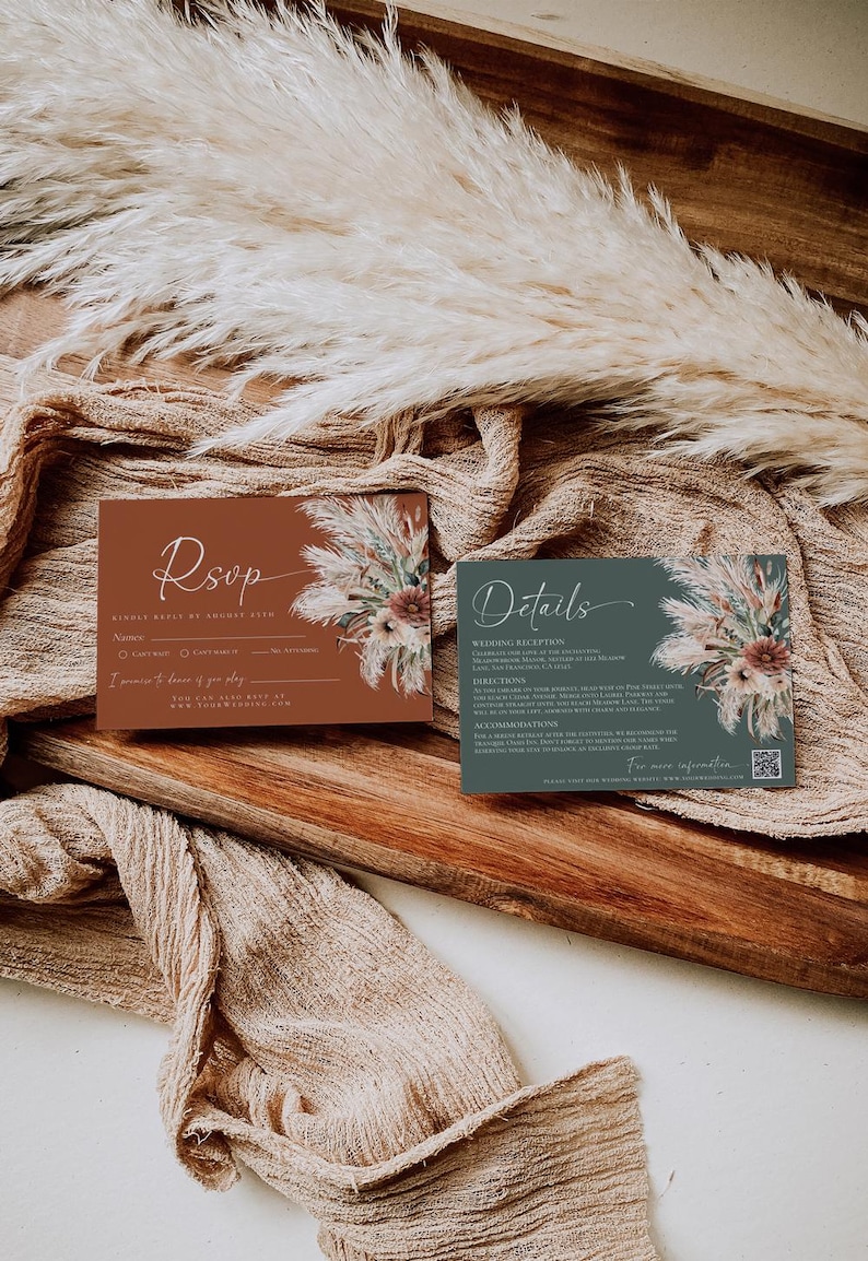 Boho Rustic Wedding Invitation Template, Boho Wedding Invitation Card Printable, Terracotta Sage Green Wedding Invite Set