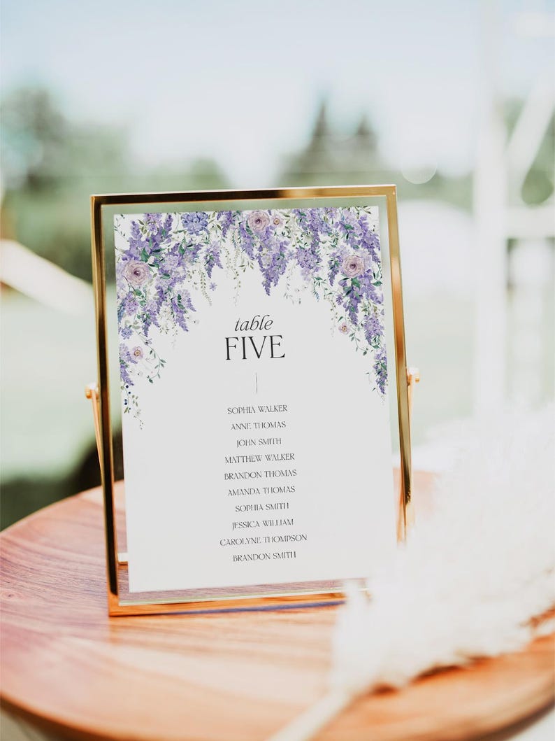 Wisteria Wedding Seating Chart Template: Purple Botanical Wildflower Design (Digital Download) D014