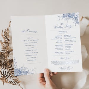 Catholic Wedding Program Template, Something Blue Wedding Programs, Ceremony Program Order of Service Template Download, Monogram Wedding D015