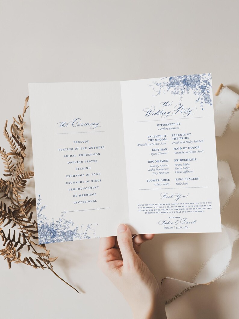 Catholic Wedding Program Template, Something Blue Wedding Programs, Ceremony Program Order of Service Template Download, Monogram Wedding D015