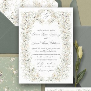 Wildflower Wedding Invitation Template, Elegant Wedding Invite Template Printable, Vintage Wedding Invitation Card, Wedding Suite D034