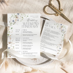 Wedding Itinerary Template, Weekend Itinerary Editable, Wedding Timeline Schedule Minimalist Template