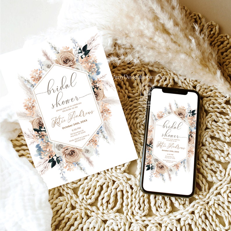 Boho Bridal Shower Invitation Bohemian Bridal Shower Invite Etsy