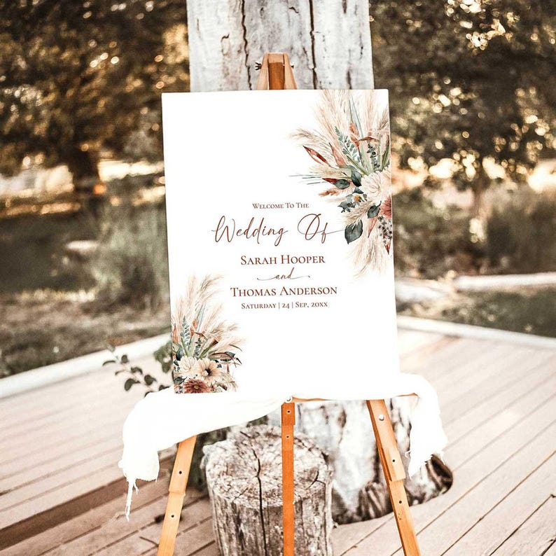 Boho Rustic Wedding Welcome Sign Template, Boho Wedding Signage Printable, Welcome to Our Wedding Signs Poster D036