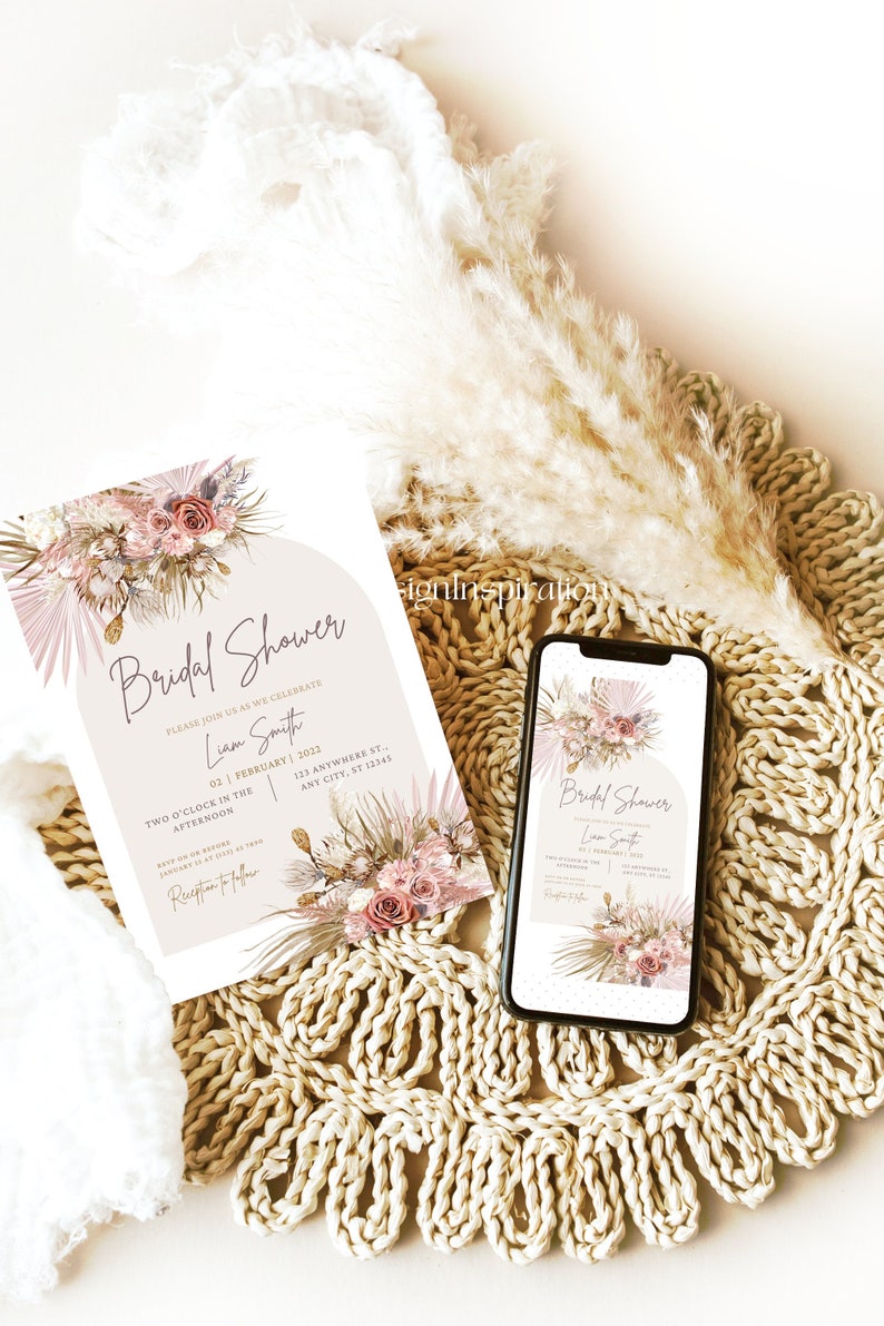 Boho Bridal Shower Evite Template Digital Bridal Shower Etsy