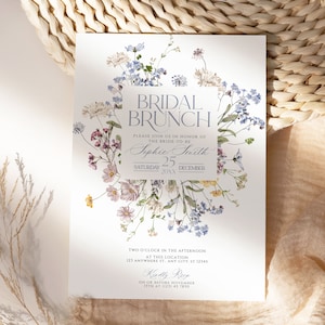 Wildblumen-Braut-Brunch-Einladungsvorlage, Wildblumen-Brautparty-Brunch-Einladung bearbeitbar, Wiesen-Braut-Brunch-Einladung A030