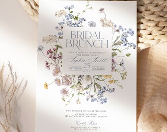 Wildflower Bridal Brunch Invitation Template: Editable Meadow Design
