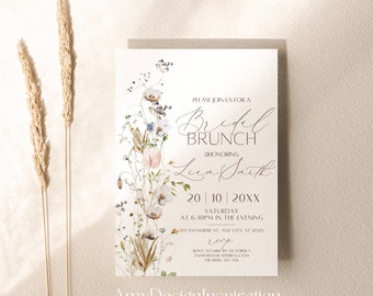 Wildflower Bridal Brunch Invitation Template, Botanical Bridal Shower Invite, Digital Bridal Shower Invitation Editable Template  #173