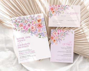 Floral Wedding Invitation Template: Bright Spring Flowers (Digital Download)