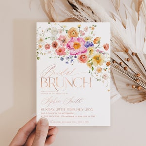 Floral Bridal Brunch Invitation: Colorful Wildflower Garden (Editable Template) A034 image 6