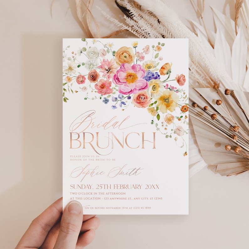 Floral Bridal Brunch Invitation: Colorful Wildflower Garden (Editable Template) A034 image 6