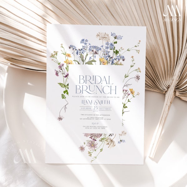 Wildflower Bridal Brunch Invitation editable template, Floral bridal shower brunch invitation template, meadow bridal brunch invite A016