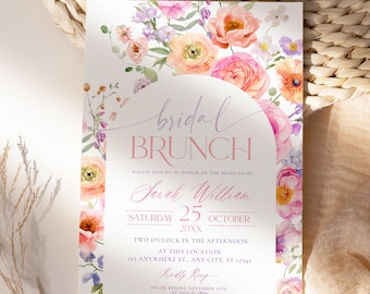 Invito per brunch nuziale floreale: fiori colorati, modello modificabile (download digitale) A048