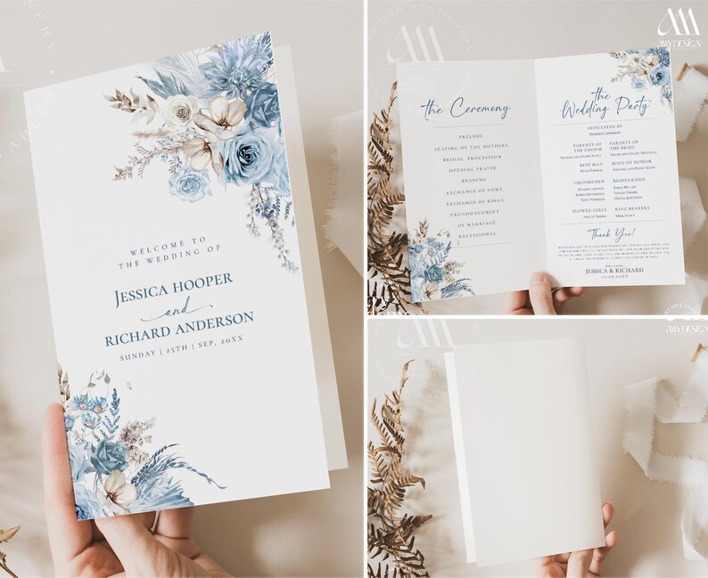 Blue Floral Catholic Wedding Program Template, Catholic Ceremony Programs (Digital Download) D018 image 14