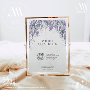 Wisteria Wedding Guestbook Printable, Photo Guestbook Sign,  Wedding Guest Book, Sign Our Guestbook Editable Template D014