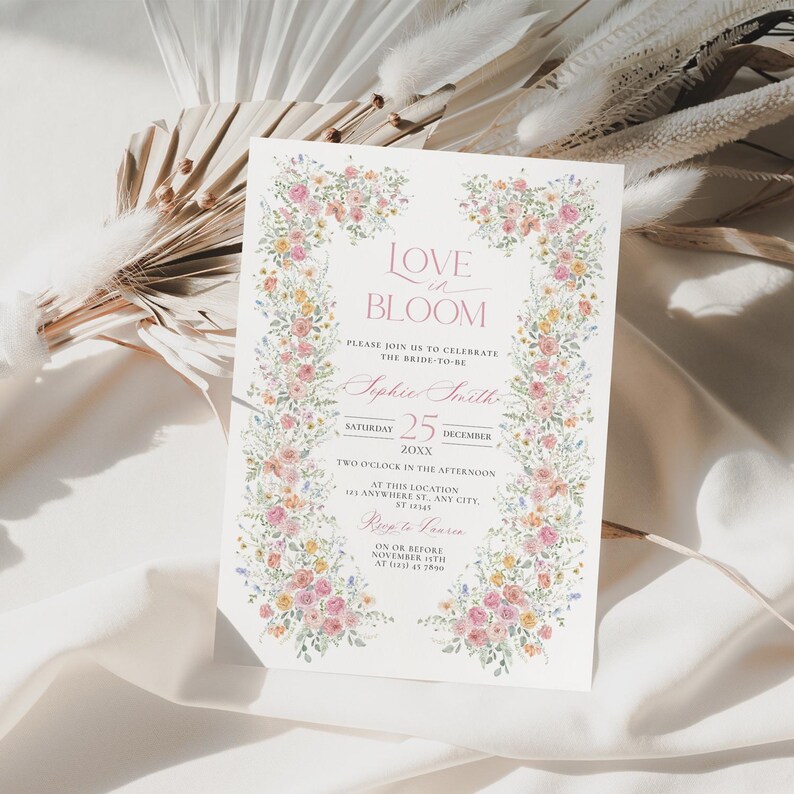 Spring Floral Bridal Brunch Invitation Template, Love in Bloom Bridal Brunch Invite, Vintage Pastel Bridal Shower Brunch Invitation A056
