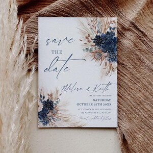Navy Rust Wedding Save The Date Template with Photo, Boho Save The Date Cards Printable Download E017