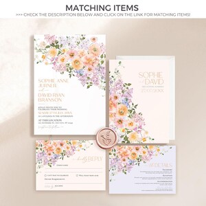 Spring Floral Wedding Sign Template Printable, Peach Purple Wedding Welcome Signs Template, Signage Large Sign Poster E023