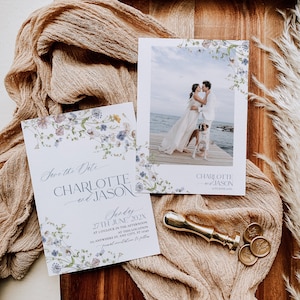 Wildflower Wedding Save the Date Cards Editable Template, Boho Wedding Save the Date Template with Photo D006