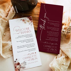 Boho Wedding Thank You Card Template: Rustic Burgundy