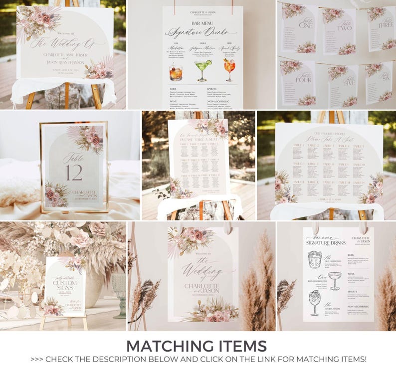 Boho Wedding Thank You Note: Pink Floral Table Setting (Printable) D016 image 10