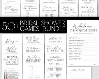 50 Minimalist Bridal Shower Games Bundle: Editable Templates (PDF)