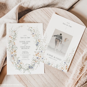 Wildflower Wedding Save the Date Card Template, Elegant Wedding Save the Date Cards, Electronic Save the Date Wildflower Template D007