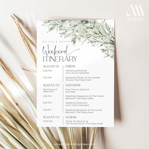 Wedding Itinerary Template Printable, Minimalist Wedding Weekend Itinerary Template, Welcome Bags Note Weekend Events Timeline Template
