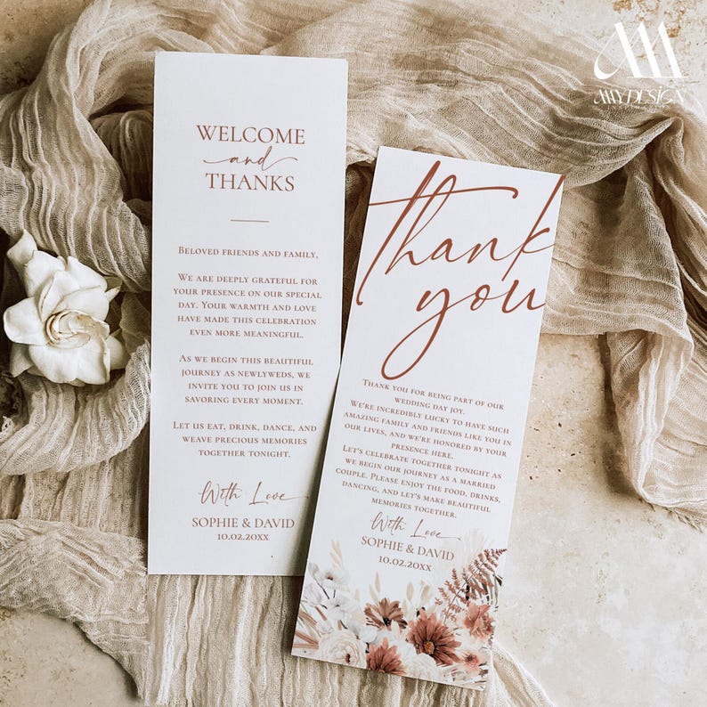 Terracotta Wedding Thank You Place Card: Boho Table Note