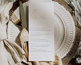 Minimalist Wedding Menu Template, Modern Wedding Dinner Menu, Printable Menu Place Cards Editable Thank You Napkin Note Template E027