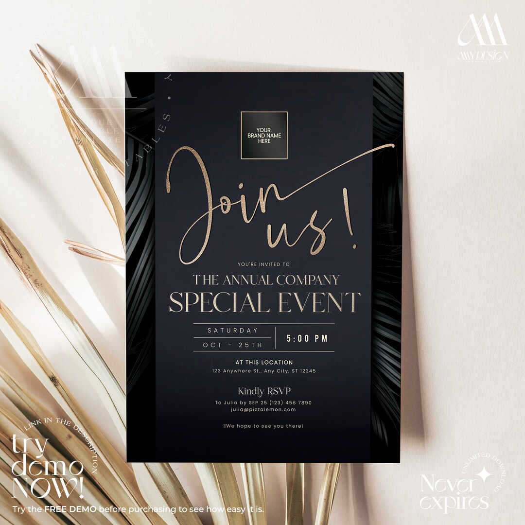 Business Invitation Template, Editable Dinner Party Invitation