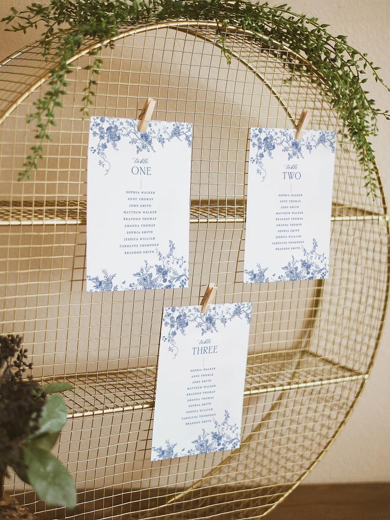 Minimalist Seating Chart Template, Something Blue Wedding Table Seating Chart Template, Vintage Wedding Seating Chart Cards D015
