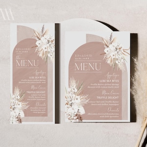 Boho Arched Menu Template, Terracotta Boho Wedding Menu Template, Bohemian Wedding Menu Cards Printable Thank You Place Card Template E029