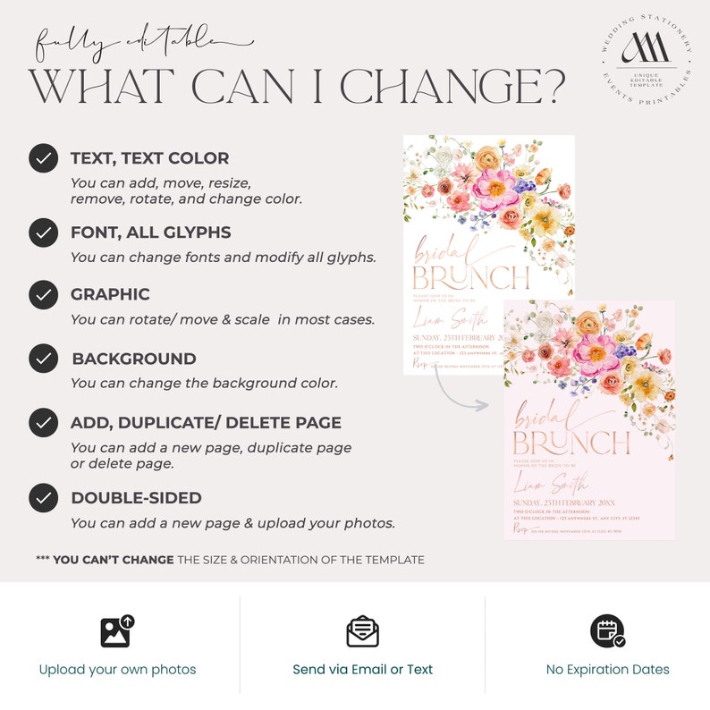 Floral Bridal Brunch Invitation: Colorful Wildflower Garden (Editable Template) A034 image 7