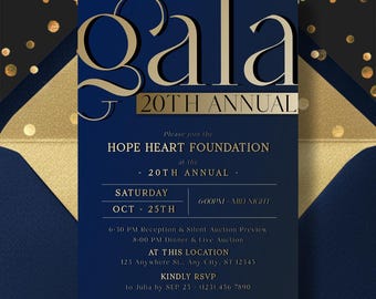 Luxury Navy and Gold Gala Invitation Template, Editable Charity Gala Invite, Formal Corporate Event Invitation, Fundraiser Invite