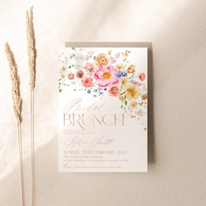 Floral Bridal Brunch Invitation: Colorful Wildflower Garden (Editable Template) A034 image 2