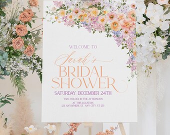 Peach & Purple Bridal Shower Welcome Sign Template (Digital Download) B048