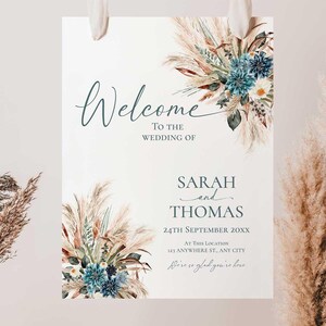 Boho Teal Wedding Welcome Sign Template, Turquoise Wedding Signage Template, Welcome to Our Wedding Signs Printable E106