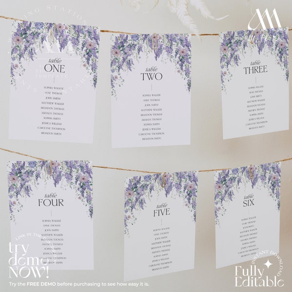 Purple Seating Chart Cards, Seating Chart Template Wedding Table Seating Chart Lilac Wedding Seating Cards, Find Your Seat Sign D014