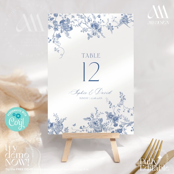 Minimalist Table Number Cards, Something Blue Table Number Template, Wedding Table Signs Printable Instant Download D015