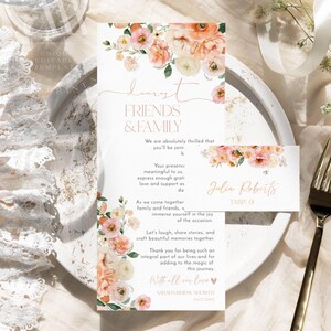 Peach Citrus Bridal Shower Menu Template: Floral Thank You Note (Digital Download) B007