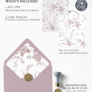 French Toile Envelope Liner Template, Pink Monogram Wedding Envelope Liner Template A1 A2 A6 A7 C5 C6, Digital File SVG, Instant Download